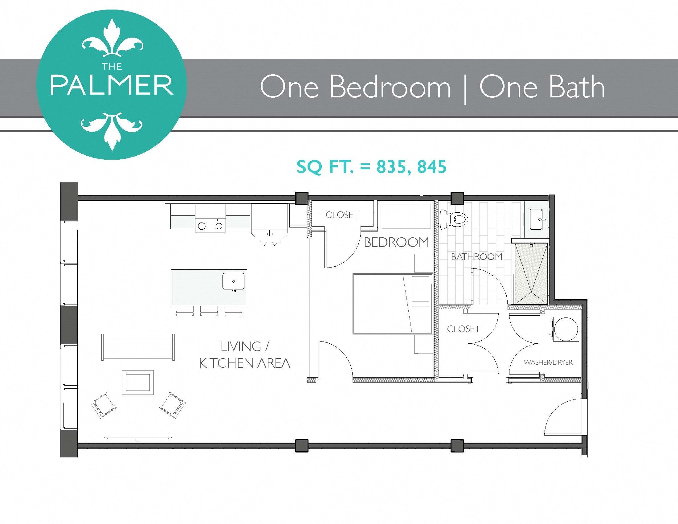 1 Bedroom 1 Bathroom Floor Plan 6